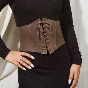 Brown Lace-up Cincher Corset Belt